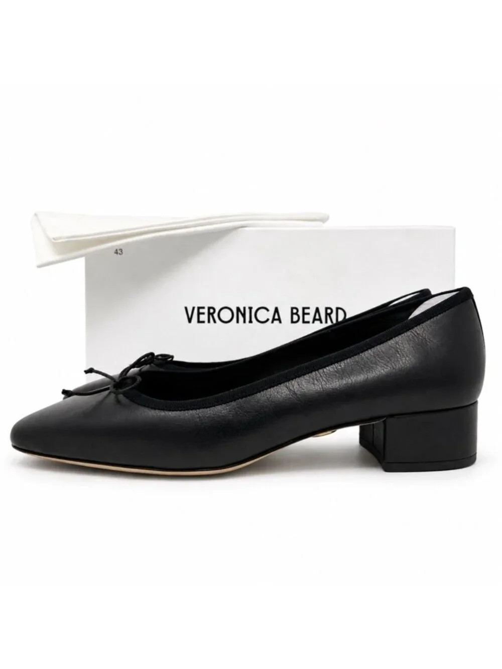 Veronica Beard Cecile Ballet Pumps Black Leather Womens 10.5 M Snip Toe